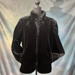 Alpine Studio Black Faux Fur Jacket‎ Stand Collar Button Front Lined